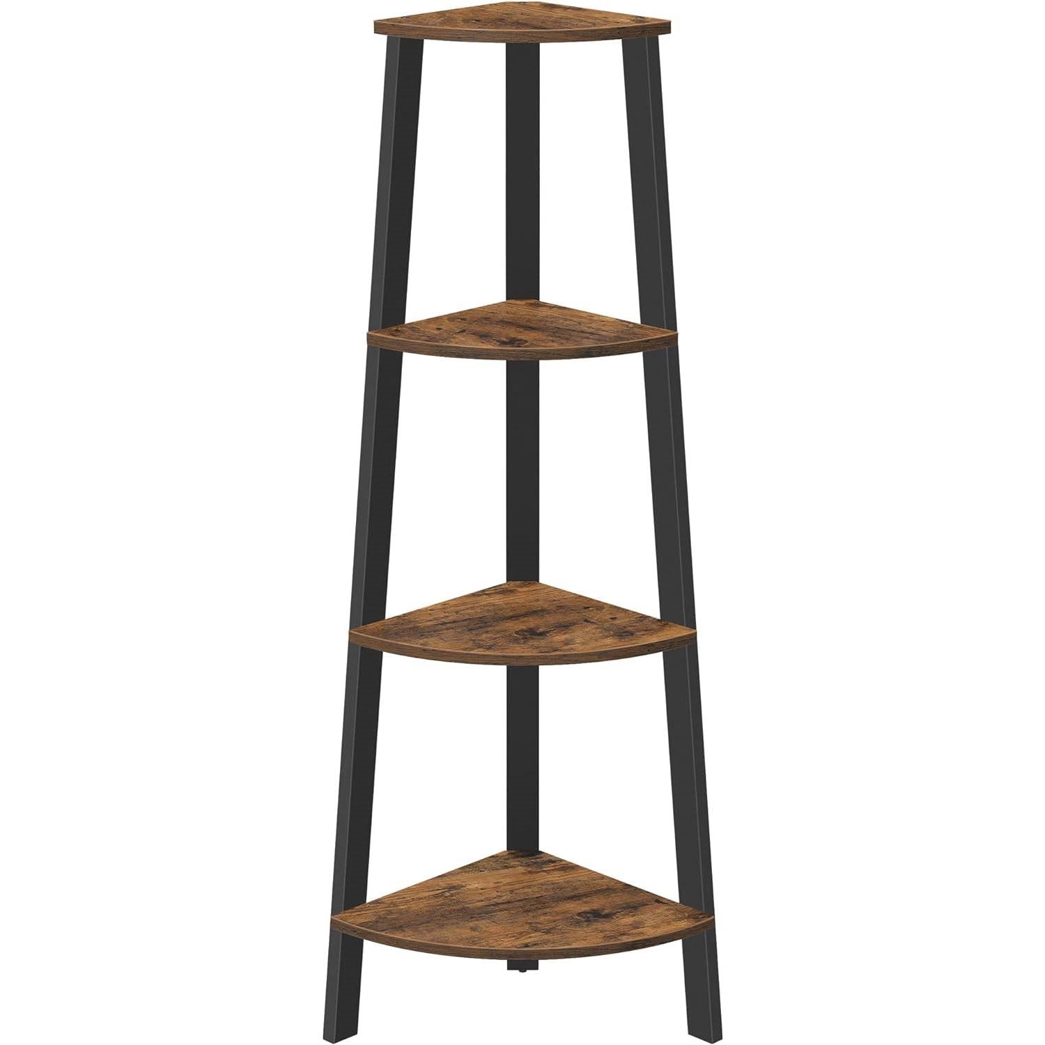Narrow 3-Shelf Corner Shelving Unit Plant Stand Bookcase in Brown Black Wood LuxuryLifeWay Online Store