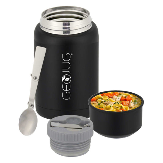 Brentwood GEOJUG 17oz Insulated Stainless Steel Food Jar in Black with Bowl and Folding Spoon LuxuryLifeWay Online Store