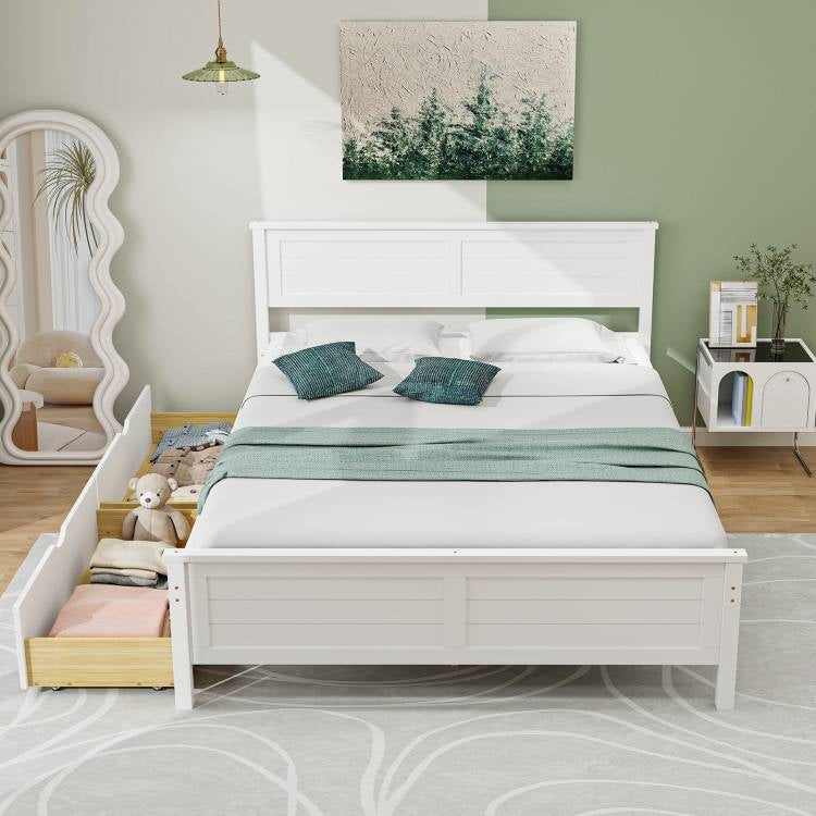 Full Size White Platform Bed Frame with 2 Storage Drawers LuxuryLifeWay Online Store