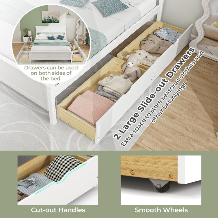 Full Size White Platform Bed Frame with 2 Storage Drawers LuxuryLifeWay Online Store