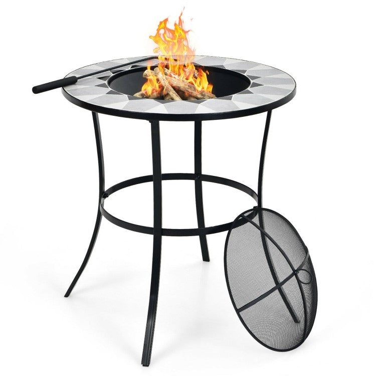 Portable Round Fire Pit Table with Mesh Cover and Fire Poker LuxuryLifeWay Online Store