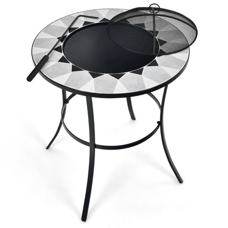 Portable Round Fire Pit Table with Mesh Cover and Fire Poker LuxuryLifeWay Online Store
