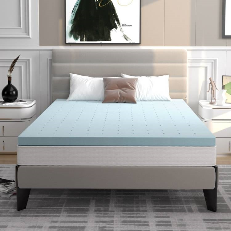 Full size 4-inch Thick Soft Gel Memory Foam Mattress Topper in Light Blue LuxuryLifeWay Online Store
