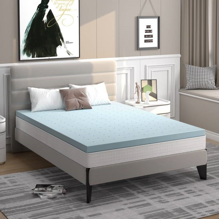 Full size 4-inch Thick Soft Gel Memory Foam Mattress Topper in Light Blue LuxuryLifeWay Online Store