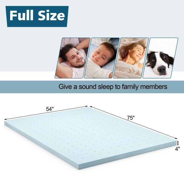 Full size 4-inch Thick Soft Gel Memory Foam Mattress Topper in Light Blue LuxuryLifeWay Online Store