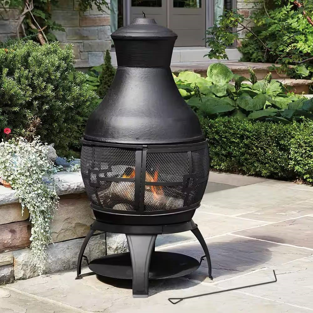 45-inch Black Cast Iron and Steel Outdoor Fire Pit Chimenea LuxuryLifeWay Online Store