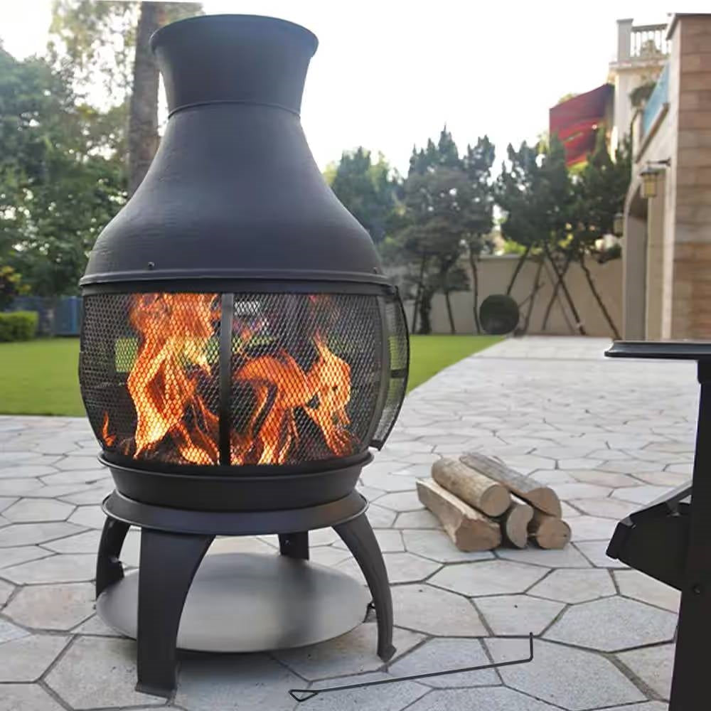 45-inch Black Cast Iron and Steel Outdoor Fire Pit Chimenea LuxuryLifeWay Online Store