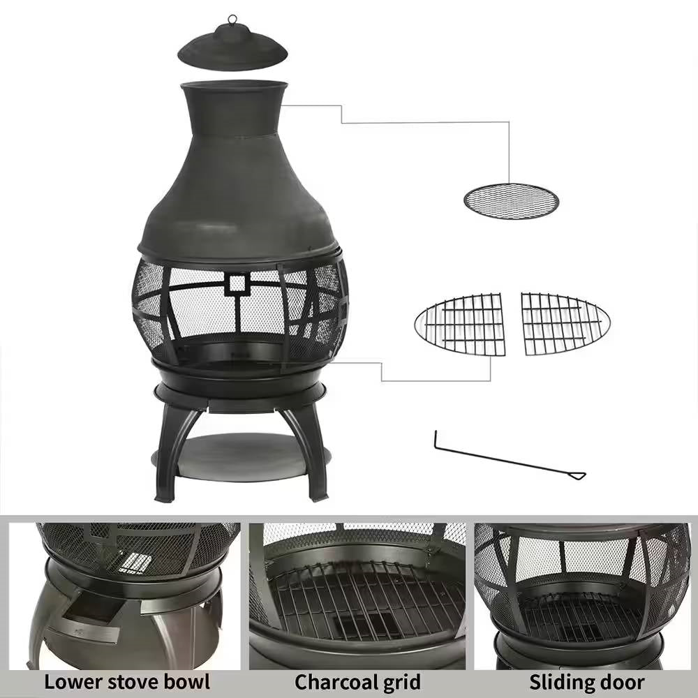 45-inch Black Cast Iron and Steel Outdoor Fire Pit Chimenea LuxuryLifeWay Online Store