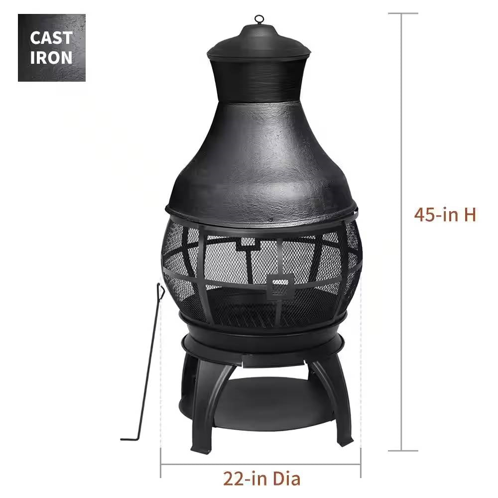 45-inch Black Cast Iron and Steel Outdoor Fire Pit Chimenea LuxuryLifeWay Online Store