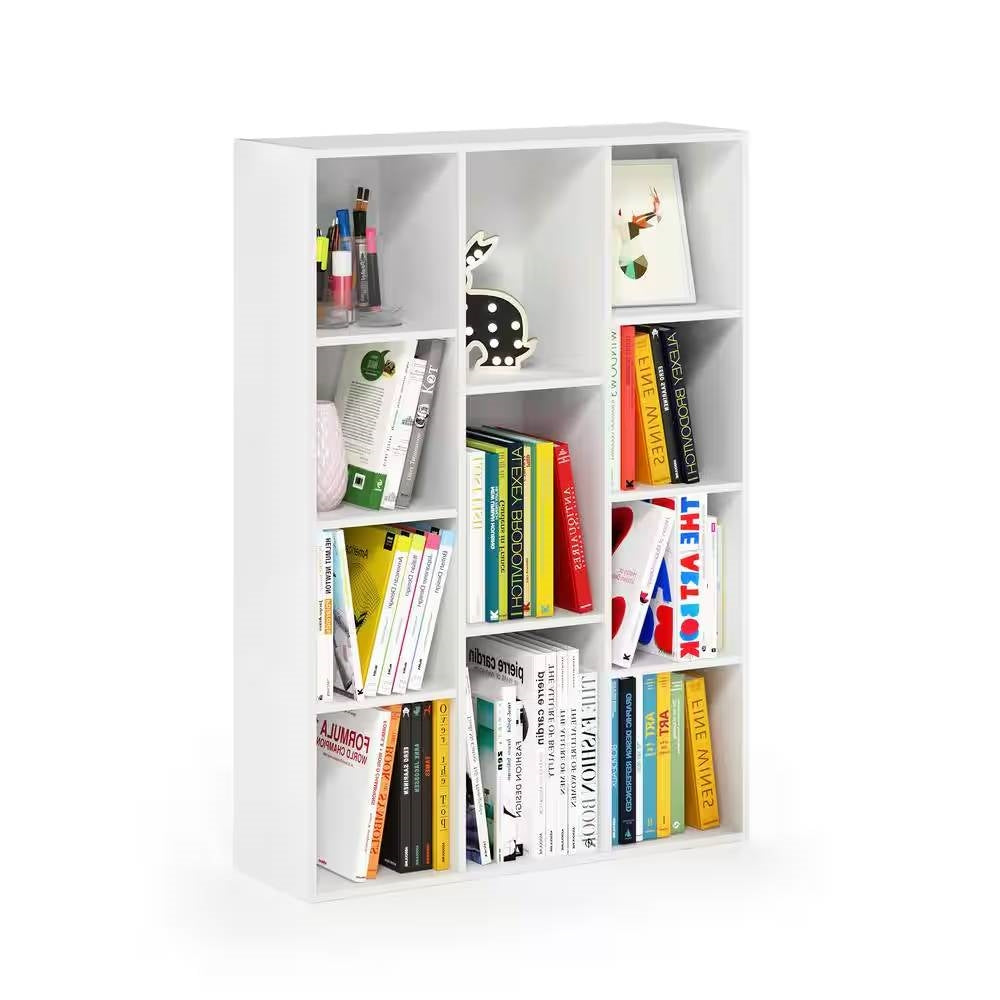 Modern 42-inch High Bookcase with 11-Cube Open Shelves in White Wood Finish LuxuryLifeWay Online Store