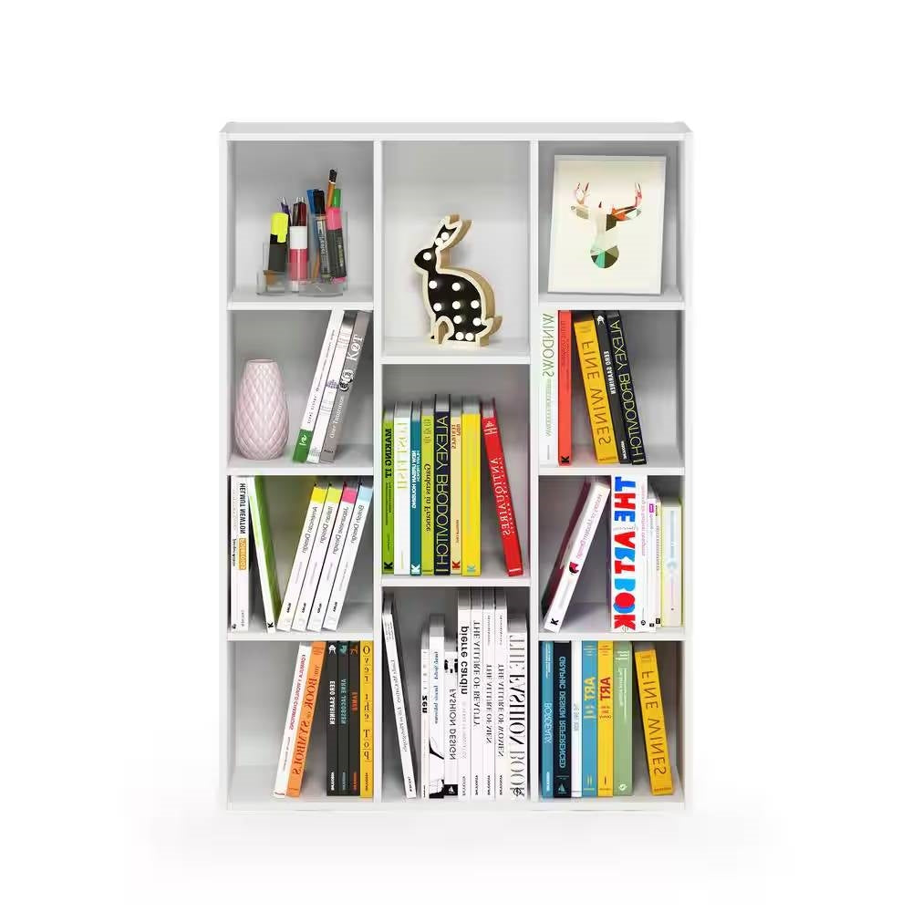 Modern 42-inch High Bookcase with 11-Cube Open Shelves in White Wood Finish LuxuryLifeWay Online Store
