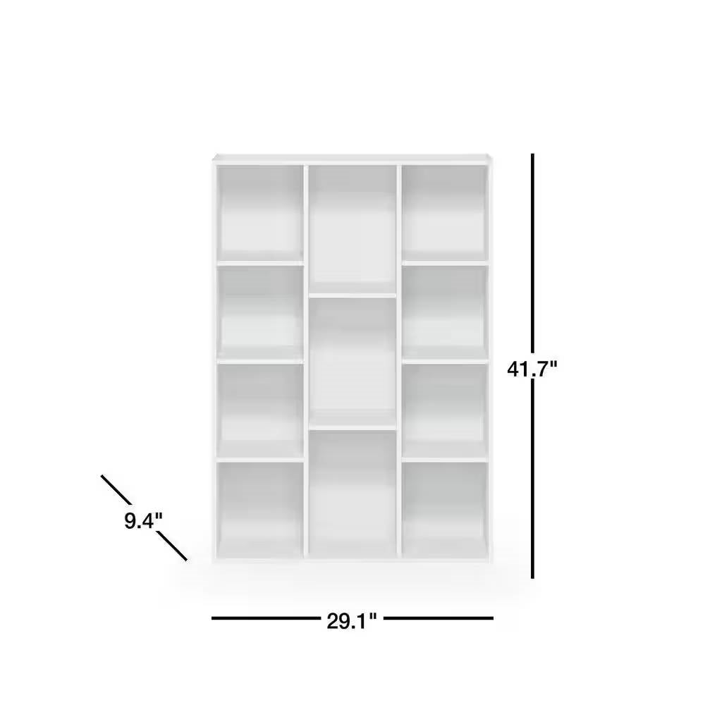 Modern 42-inch High Bookcase with 11-Cube Open Shelves in White Wood Finish LuxuryLifeWay Online Store