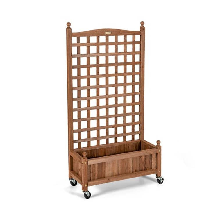 Outdoor Solid Wood Raised Garden Bed Mobile Planter Box with Trellis on Wheels LuxuryLifeWay Online Store