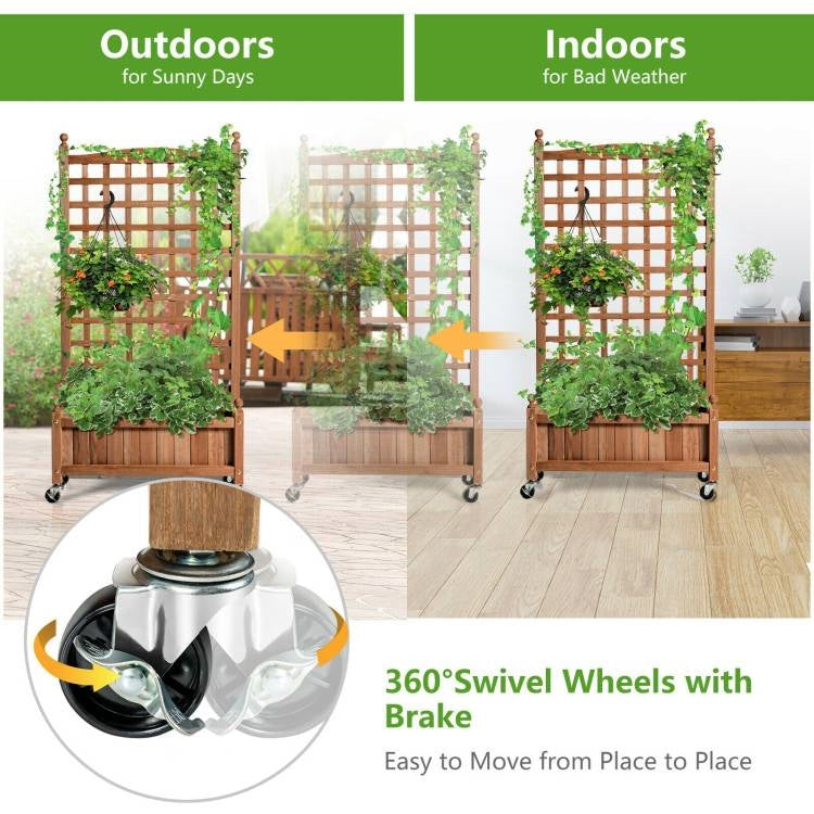Outdoor Solid Wood Raised Garden Bed Mobile Planter Box with Trellis on Wheels LuxuryLifeWay Online Store