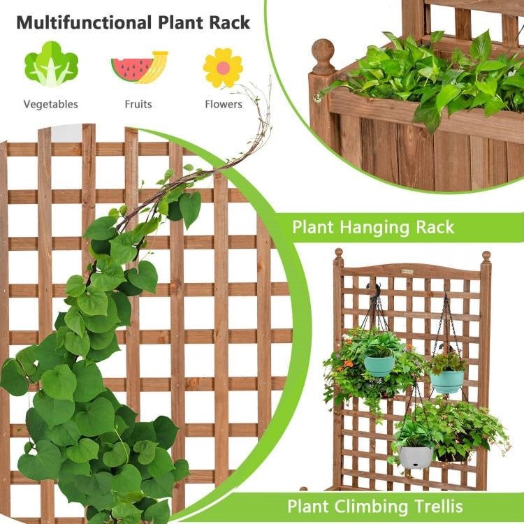 Outdoor Solid Wood Raised Garden Bed Mobile Planter Box with Trellis on Wheels LuxuryLifeWay Online Store