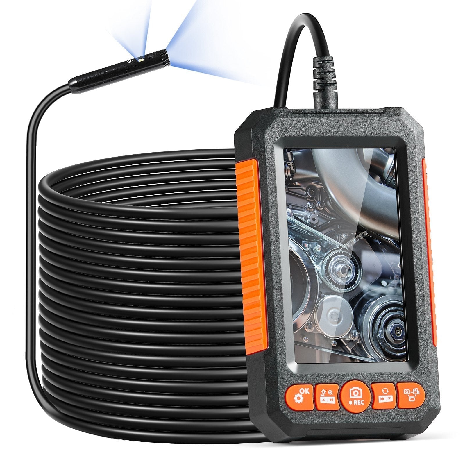 Endoscope Camera with Light, Dual Lens Borescope with 49.2FT Semi-Rigid Cable, 4.3" Screen 1080P Inspection Camera, 8 + 1 LED Lights, 4X Zoom, IP67 Waterproof Snake Camera for Auto, Plumbing LuxuryLifeWay Online Store