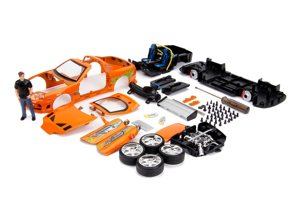 Model Kit Toyota Supra Metallic Orange with Brian Diecast Figure "Fast & Furious" Movie "Build N' Collect" 1/24 Diecast Model Car by Jada LuxuryLifeWay Online Store
