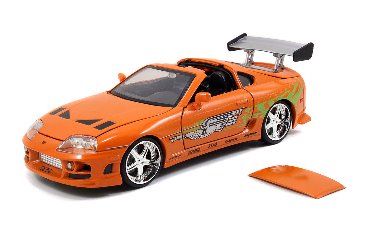 Model Kit Toyota Supra Metallic Orange with Brian Diecast Figure "Fast & Furious" Movie "Build N' Collect" 1/24 Diecast Model Car by Jada LuxuryLifeWay Online Store
