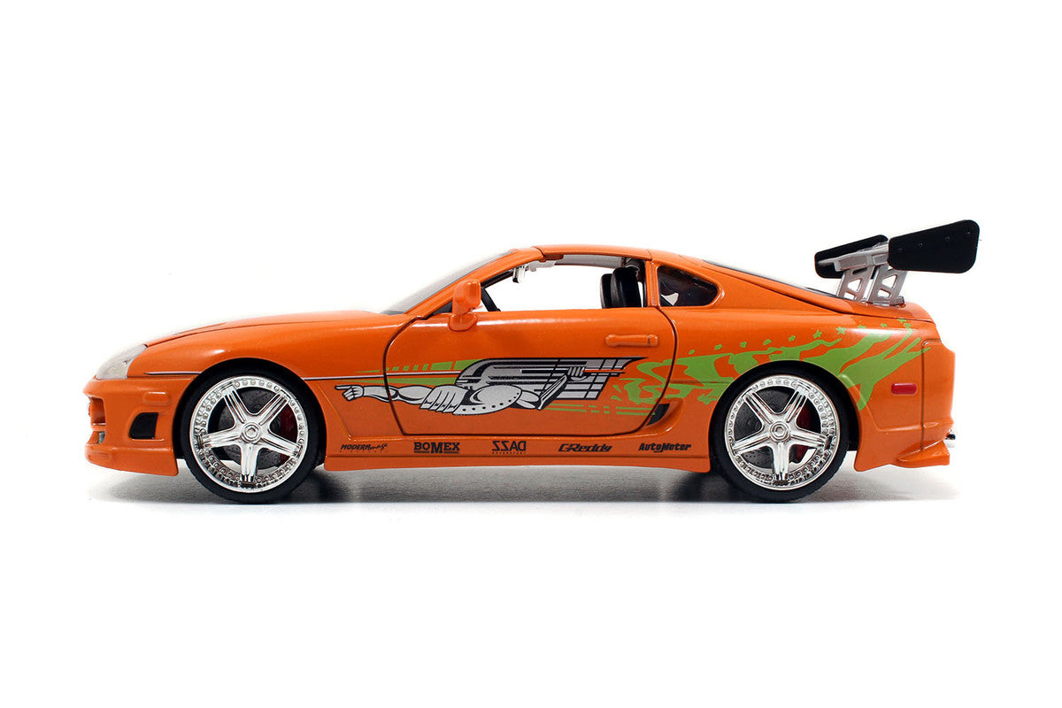 Model Kit Toyota Supra Metallic Orange with Brian Diecast Figure "Fast & Furious" Movie "Build N' Collect" 1/24 Diecast Model Car by Jada LuxuryLifeWay Online Store