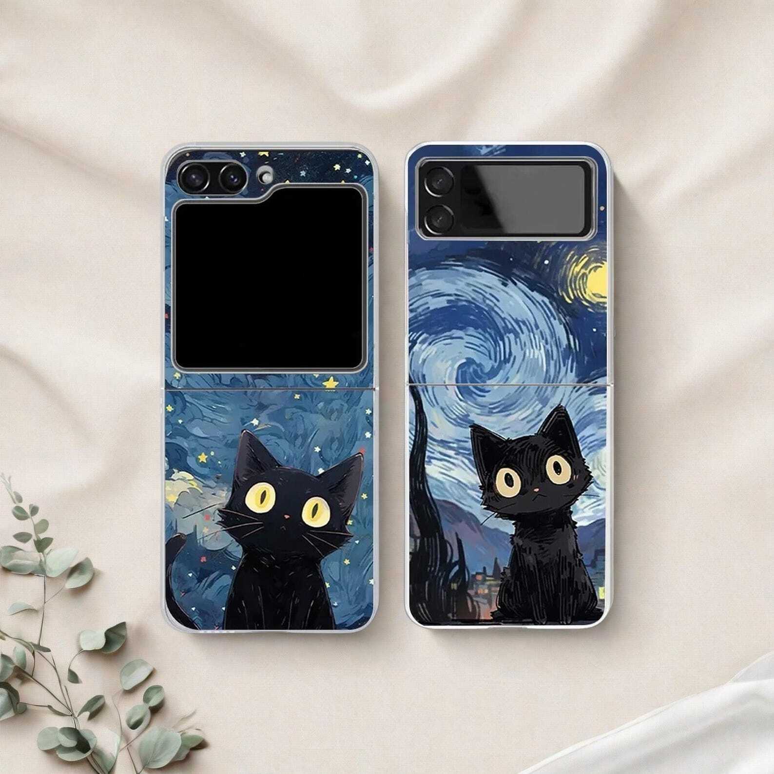 Black Cat Starry Night Cnase for Samsung Galaxy Z Flip 6/5/5G/4/3 LuxuryLifeWay Online Store