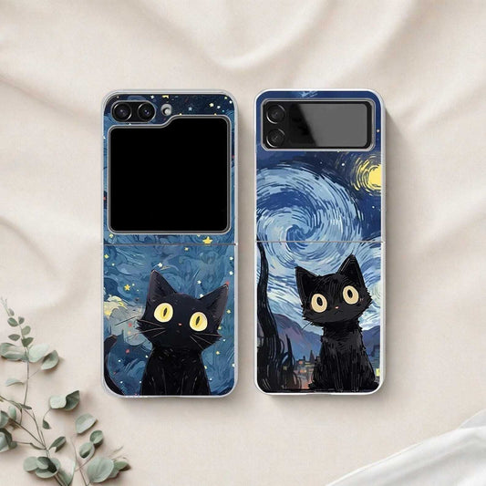 Black Cat Starry Night Cnase for Samsung Galaxy Z Flip 6/5/5G/4/3 LuxuryLifeWay Online Store
