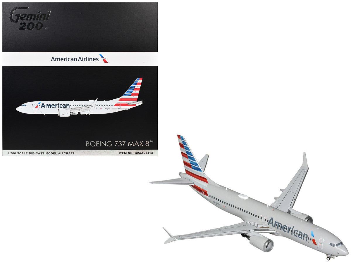 Boeing 737 MAX 8 Commercial Aircraft "American Airlines" (N326RP) Gray with Striped Tail "Gemini 200" Series 1/200 Diecast Model by GeminiJets LuxuryLifeWay Online Store