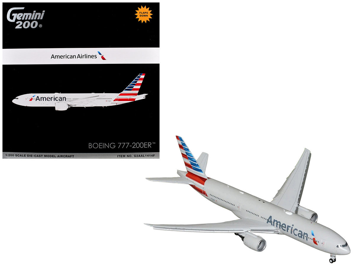 Boeing 777-200ER Commercial Aircraft with Flaps Down "American Airlines" (N788AN) Silver with Striped Tail "Gemini 200" 1/200 Diecast Model Airplane by GeminiJets LuxuryLifeWay Online Store