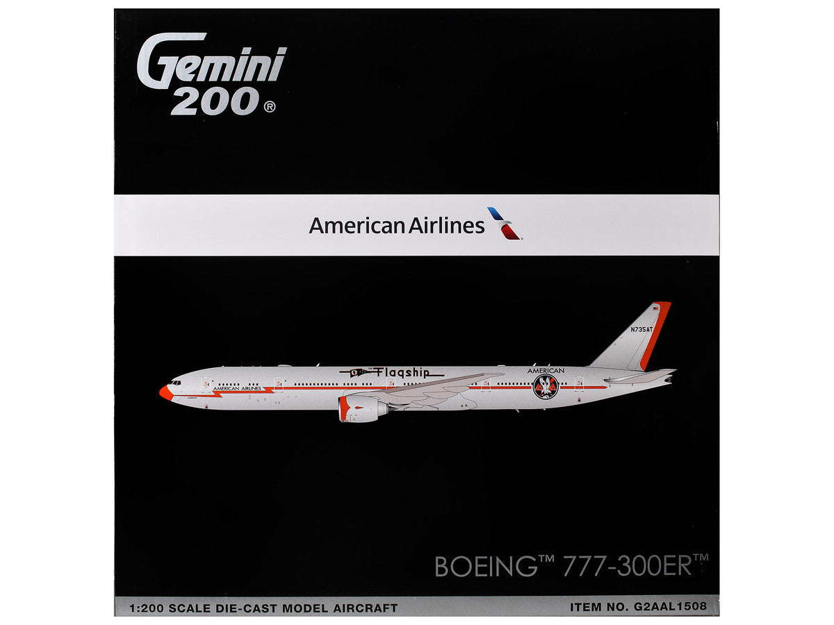 Boeing 777-300ER Commercial Aircraft "American Airlines - Flagship DFW" (N735AT) Silver with Otange Stripes "Gemini 200" Series 1/200 Diecast Model by GeminiJets LuxuryLifeWay Online Store