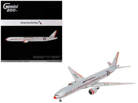 Boeing 777-300ER Commercial Aircraft "American Airlines - Flagship DFW" (N735AT) Silver with Otange Stripes "Gemini 200" Series 1/200 Diecast Model by GeminiJets LuxuryLifeWay Online Store