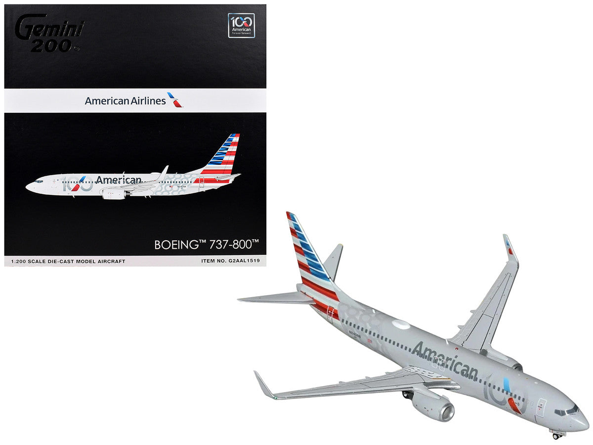 Boeing 737-800 Commercial Aircraft "American Airlines 100th Anniversary 2026" (N840NN) Gray with Tail Stripes "Gemini 200" Series 1/200 Diecast Model Airplane by GeminiJets LuxuryLifeWay Online Store