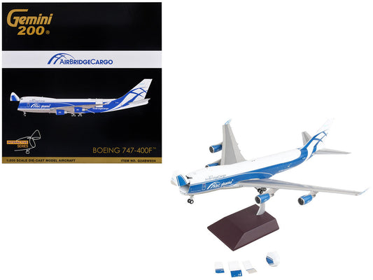Boeing 747-400F Commercial Aircraft "AirBridgeCargo Airlines" White with Blue Stripes "Gemini 200 - Interactive" Series 1/200 Diecast Model Airplane by GeminiJets LuxuryLifeWay Online Store