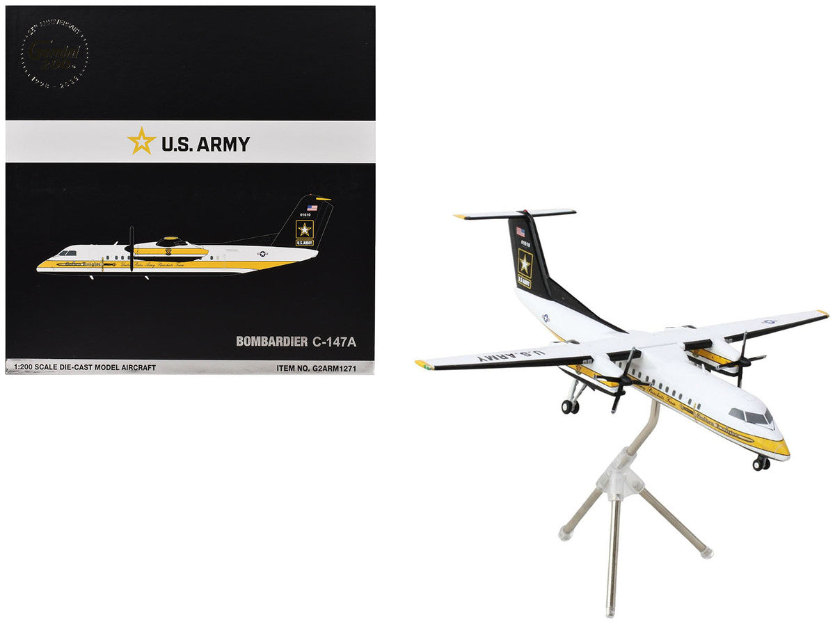 Bombardier C-147A Transport Aircraft "Golden Knights Parachute Team" United States Army (17-01610) White with Yellow Stripes and Black Tail "Gemini 200" Series 1/200 Diecast Model Airplane by GeminiJets LuxuryLifeWay Online Store