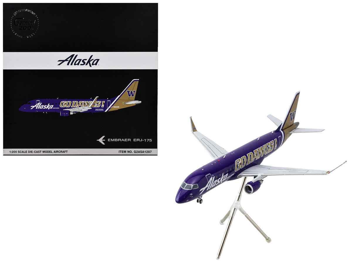 Embraer ERJ-175 Commercial Aircraft "Alaska Airlines/Horizon - University of Washington Huskies" (N662QX) Purple with Gold Tail "Gemini 200" Series 1/200 Diecast Model Airplane by GeminiJetsG2ASA1287 LuxuryLifeWay Online Store