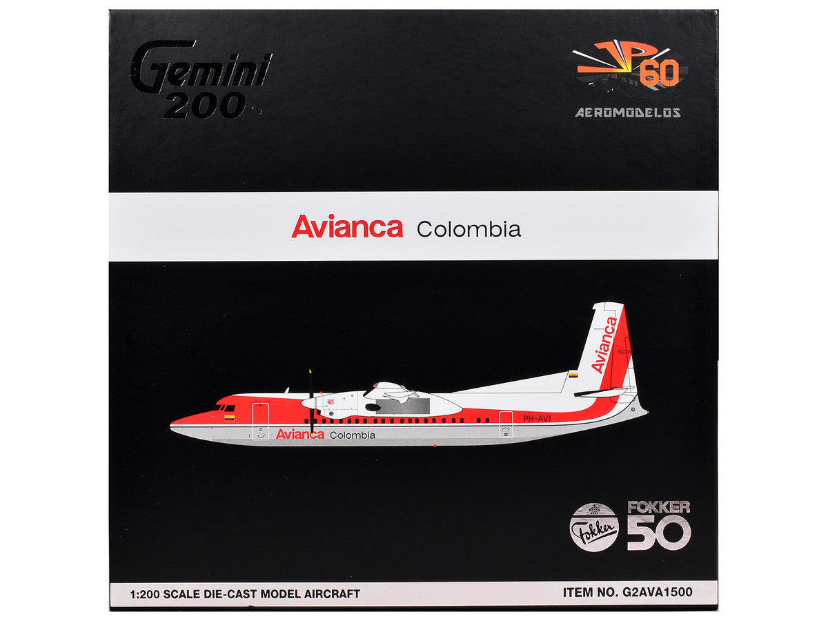 Fokker F50 Commercial Aircraft "Avianca Colombia" (PH-AVJ) White with Red Stripes "Gemini 200" Series 1/200 Diecast Model Airplane by GeminiJets LuxuryLifeWay Online Store
