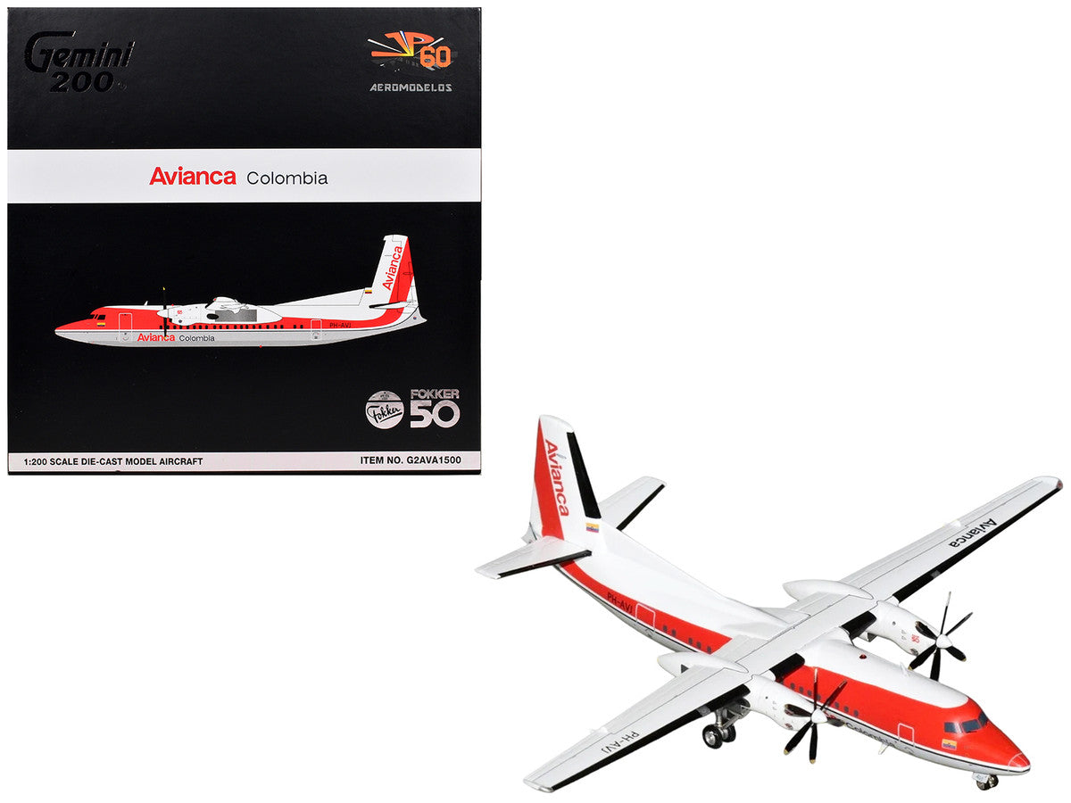 Fokker F50 Commercial Aircraft "Avianca Colombia" (PH-AVJ) White with Red Stripes "Gemini 200" Series 1/200 Diecast Model Airplane by GeminiJets LuxuryLifeWay Online Store