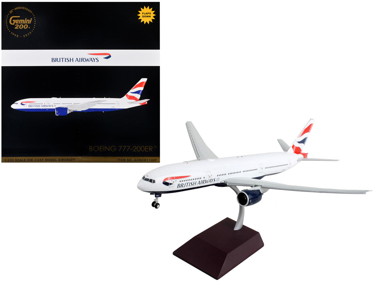 Boeing 777-200ER Commercial Aircraft with Flaps Down "British Airways" White with Striped Tail "Gemini 200" Series 1/200 Diecast Model Airplane by GeminiJets LuxuryLifeWay Online Store
