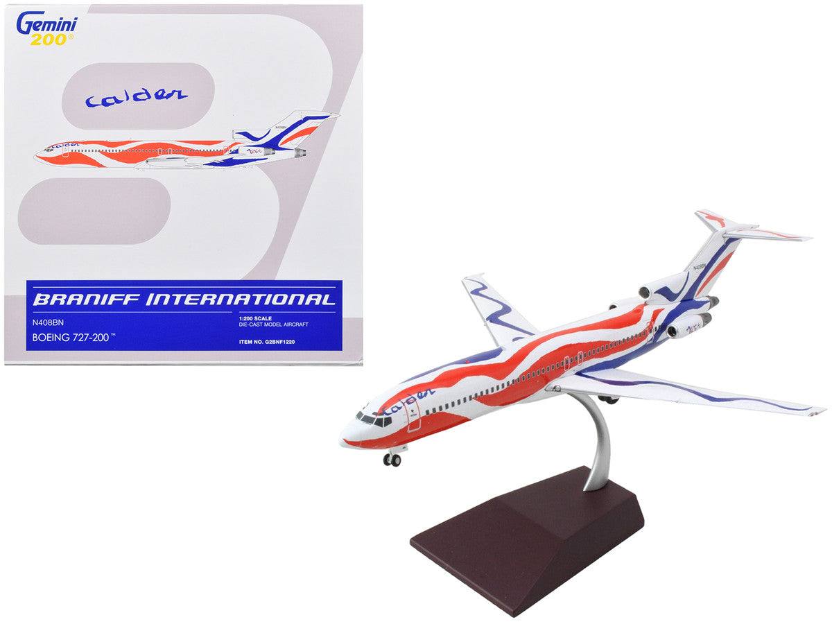 Boeing 727-200 Commercial Aircraft "Braniff International Airways - Calder Bicentennial Livery" White with Red and Blue Stripes "Gemini 200" Series 1/200 Diecast Model Airplane by GeminiJets LuxuryLifeWay Online Store