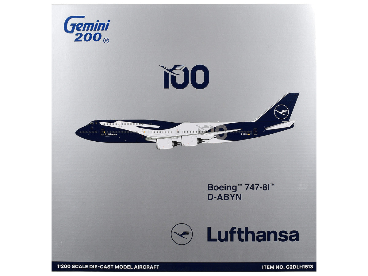 Boeing 747-8I Commercial Aircraft "Lufthansa 100 Years" (D-ABYN) Dark Blue and White "Gemini 200" Series 1/200 Diecast Model Airplane by GeminiJets LuxuryLifeWay Online Store