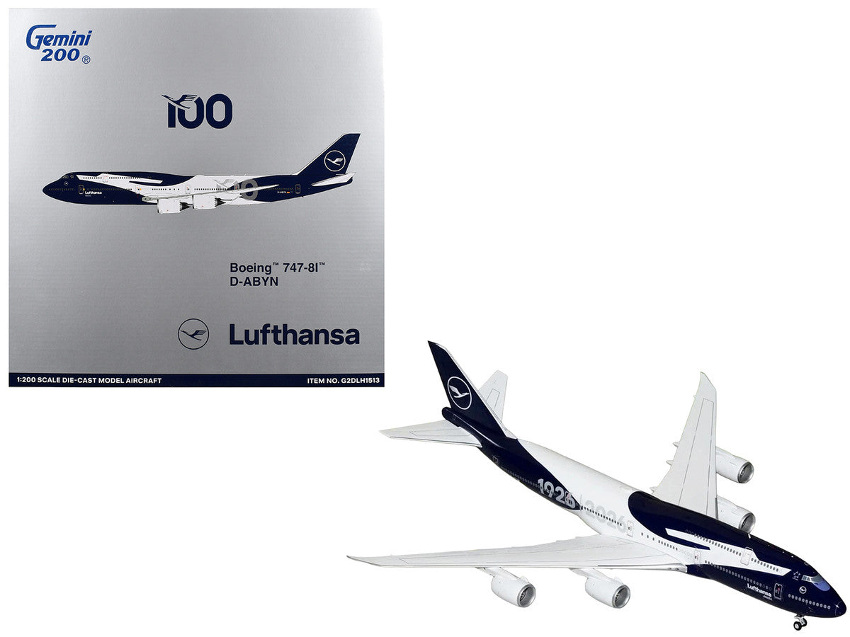 Boeing 747-8I Commercial Aircraft "Lufthansa 100 Years" (D-ABYN) Dark Blue and White "Gemini 200" Series 1/200 Diecast Model Airplane by GeminiJets LuxuryLifeWay Online Store