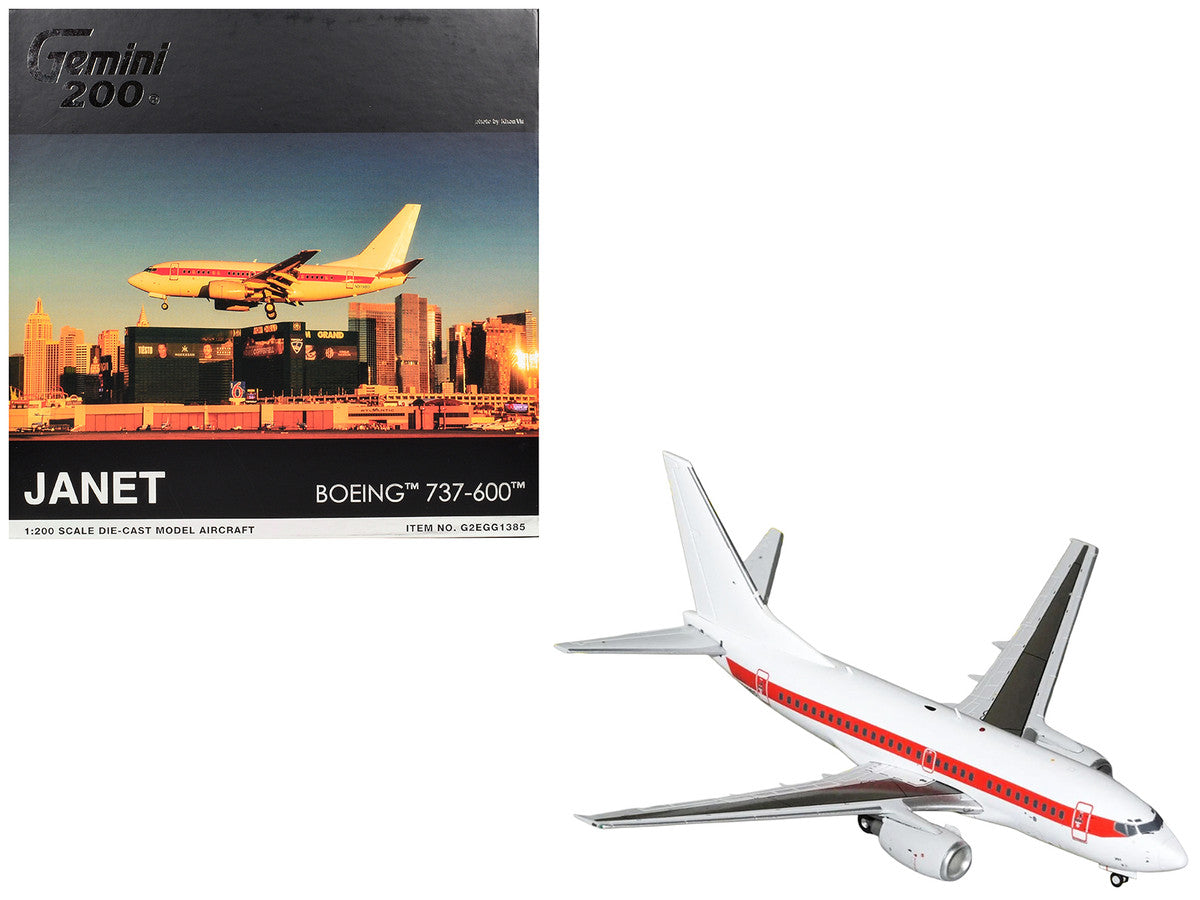 Boeing 737-600 Commercial Aircraft "EG&G - Janet Airlines" (N319BD) White with Red Stripes "Gemini 200" Series 1/200 Diecast Model Airplane by GeminiJets LuxuryLifeWay Online Store