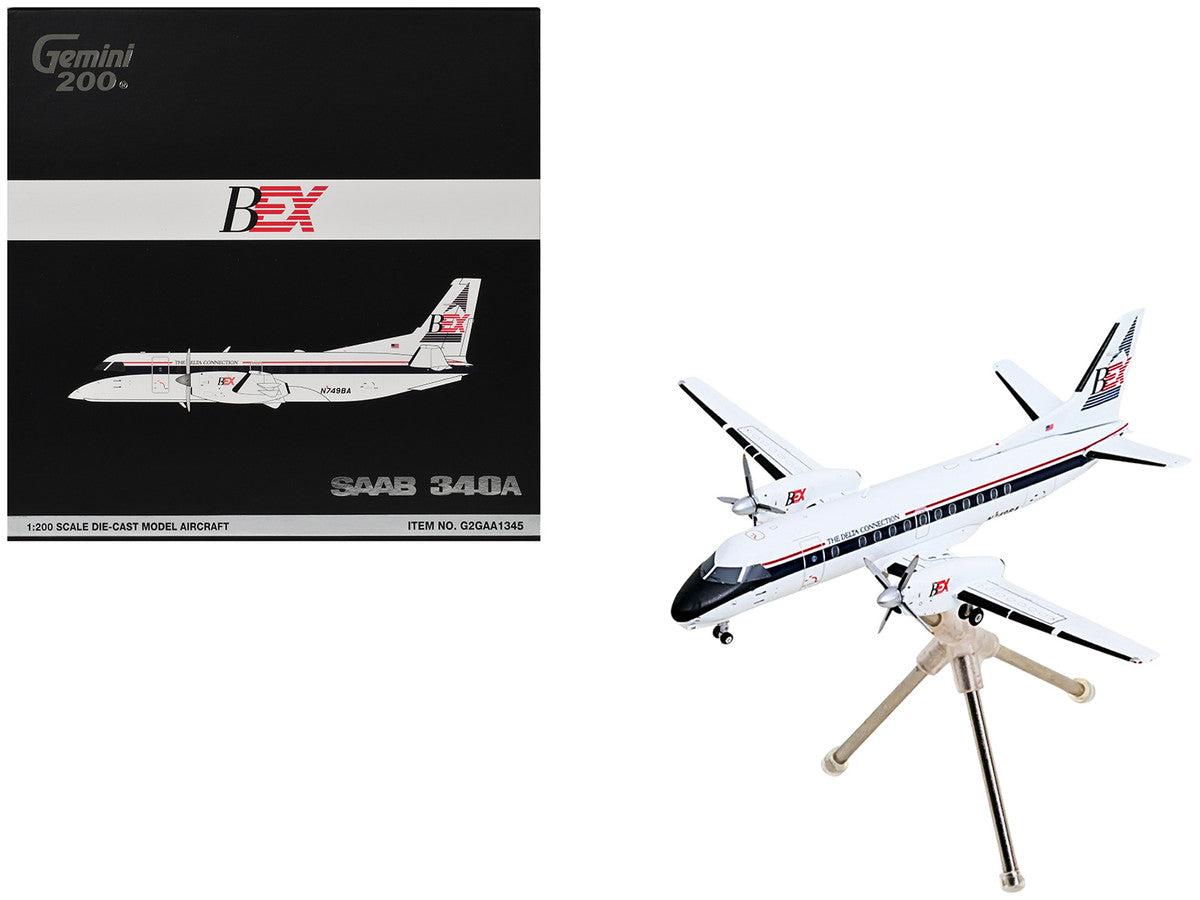 Saab 340A Commercial Aircraft "Delta Connection - Business Express Airlines" (N749BA) White with Dark Blue and Red Stripes "Gemini 200" Series 1/200 Diecast Model by GeminiJets LuxuryLifeWay Online Store