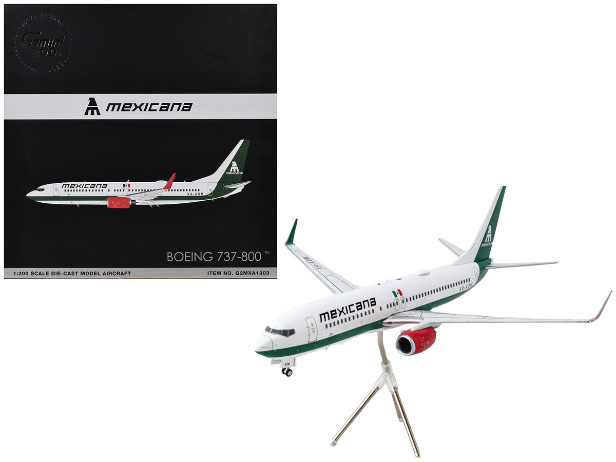 Boeing 737-800 Commercial Aircraft "Mexicana" (XA-ASM) White with Green Stripes "Gemini 200" Series 1/200 Diecast Model Airplane by GeminiJets LuxuryLifeWay Online Store
