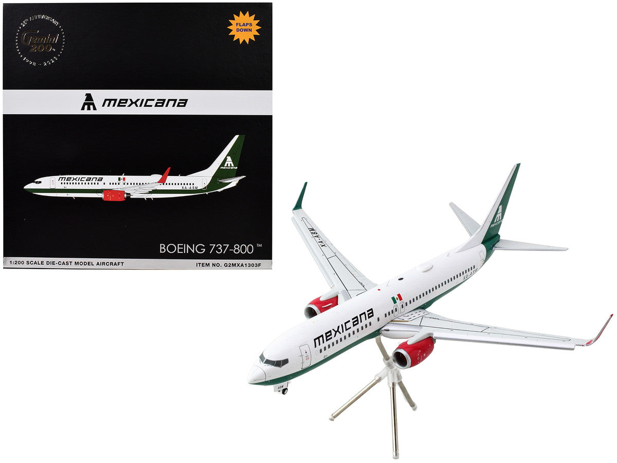 Boeing 737-800 Commercial Aircraft with Flaps Down "Mexicana" (XA-ASM) White with Green Stripes "Gemini 200" Series 1/200 Diecast Model Airplane by GeminiJets LuxuryLifeWay Online Store