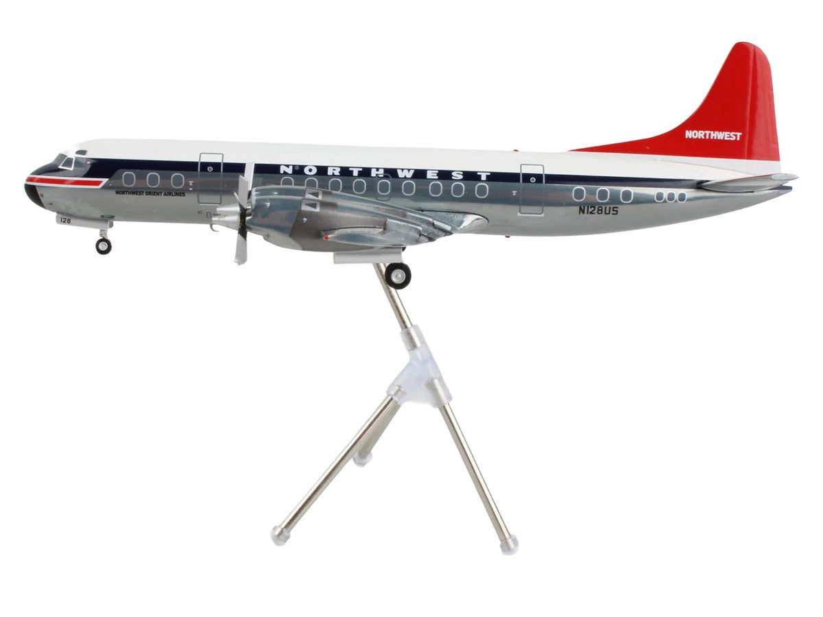 Lockheed L-188 Electra Commercial Aircraft "Northwest Orient" (N128US) White and Gray with Blue Stripes and Red Tail "Gemini 200" Series 1/200 Diecast Model Airplane by GeminiJets LuxuryLifeWay Online Store