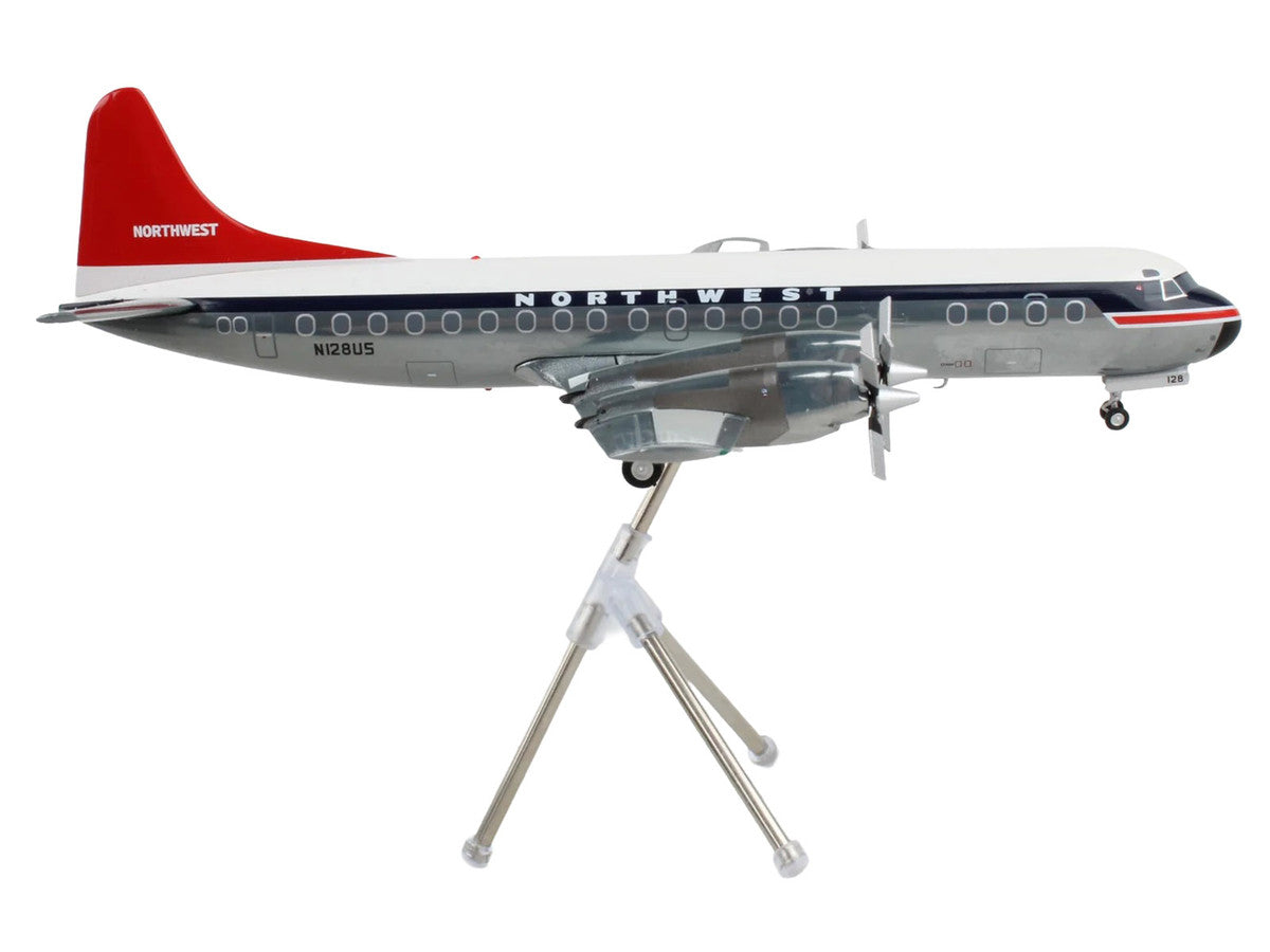 Lockheed L-188 Electra Commercial Aircraft "Northwest Orient" (N128US) White and Gray with Blue Stripes and Red Tail "Gemini 200" Series 1/200 Diecast Model Airplane by GeminiJets LuxuryLifeWay Online Store