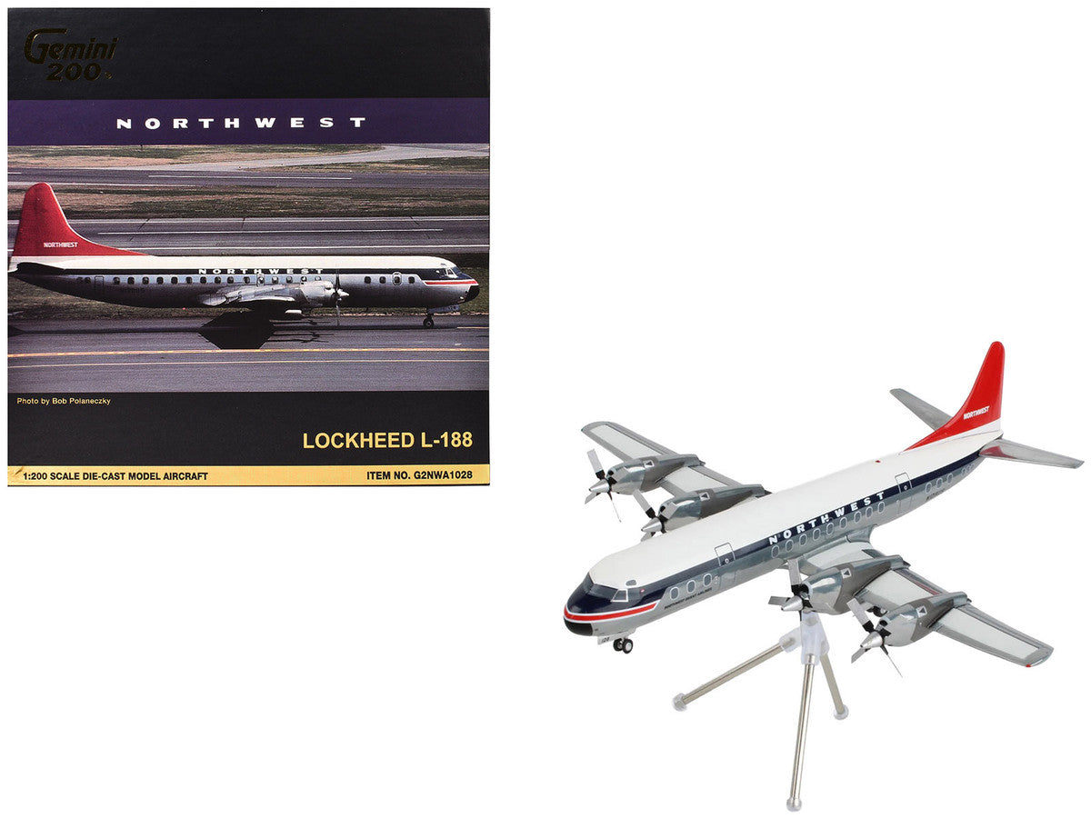 Lockheed L-188 Electra Commercial Aircraft "Northwest Orient" (N128US) White and Gray with Blue Stripes and Red Tail "Gemini 200" Series 1/200 Diecast Model Airplane by GeminiJets LuxuryLifeWay Online Store