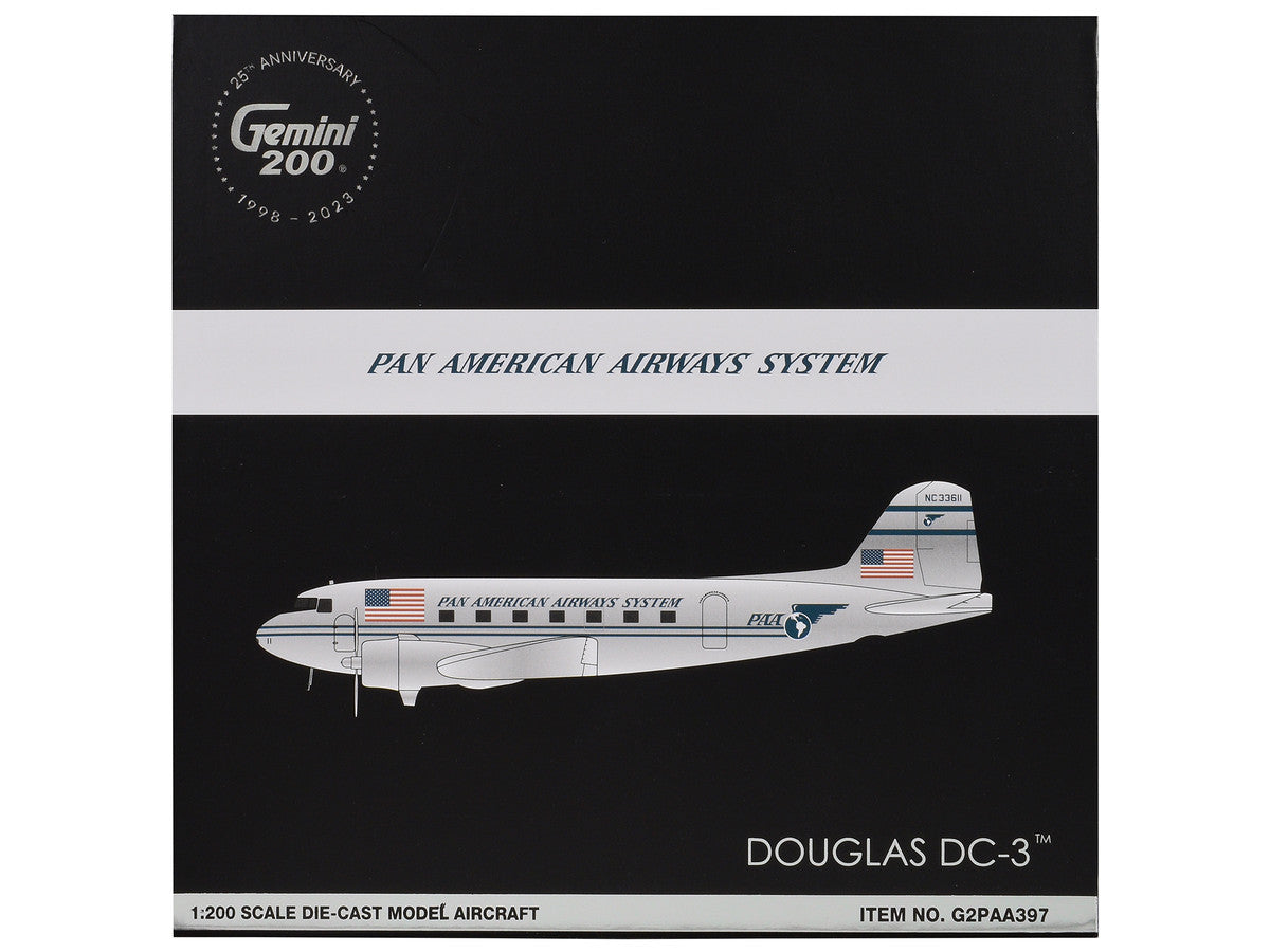 Douglas DC-3 Commercial Aircraft "Pan American Airways" (NC33611) Polished Metal Finish "Gemini 200" Series 1/200 Diecast Model Airplane by GeminiJets LuxuryLifeWay Online Store