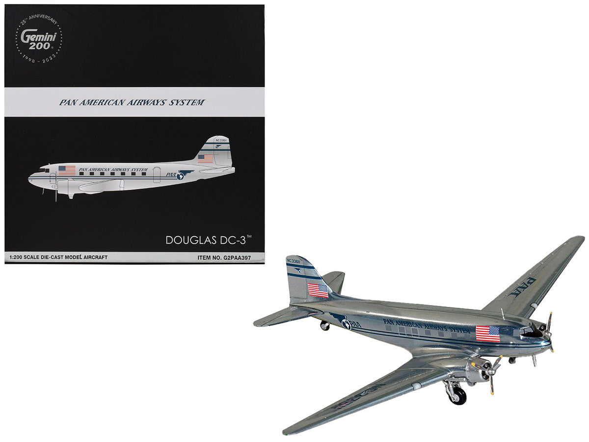 Douglas DC-3 Commercial Aircraft "Pan American Airways" (NC33611) Polished Metal Finish "Gemini 200" Series 1/200 Diecast Model Airplane by GeminiJets LuxuryLifeWay Online Store