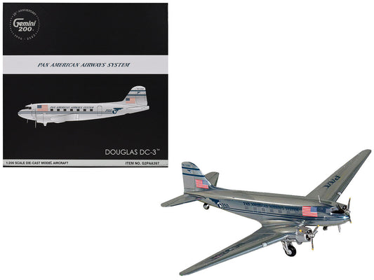 Douglas DC-3 Commercial Aircraft "Pan American Airways" (NC33611) Polished Metal Finish "Gemini 200" Series 1/200 Diecast Model Airplane by GeminiJets LuxuryLifeWay Online Store