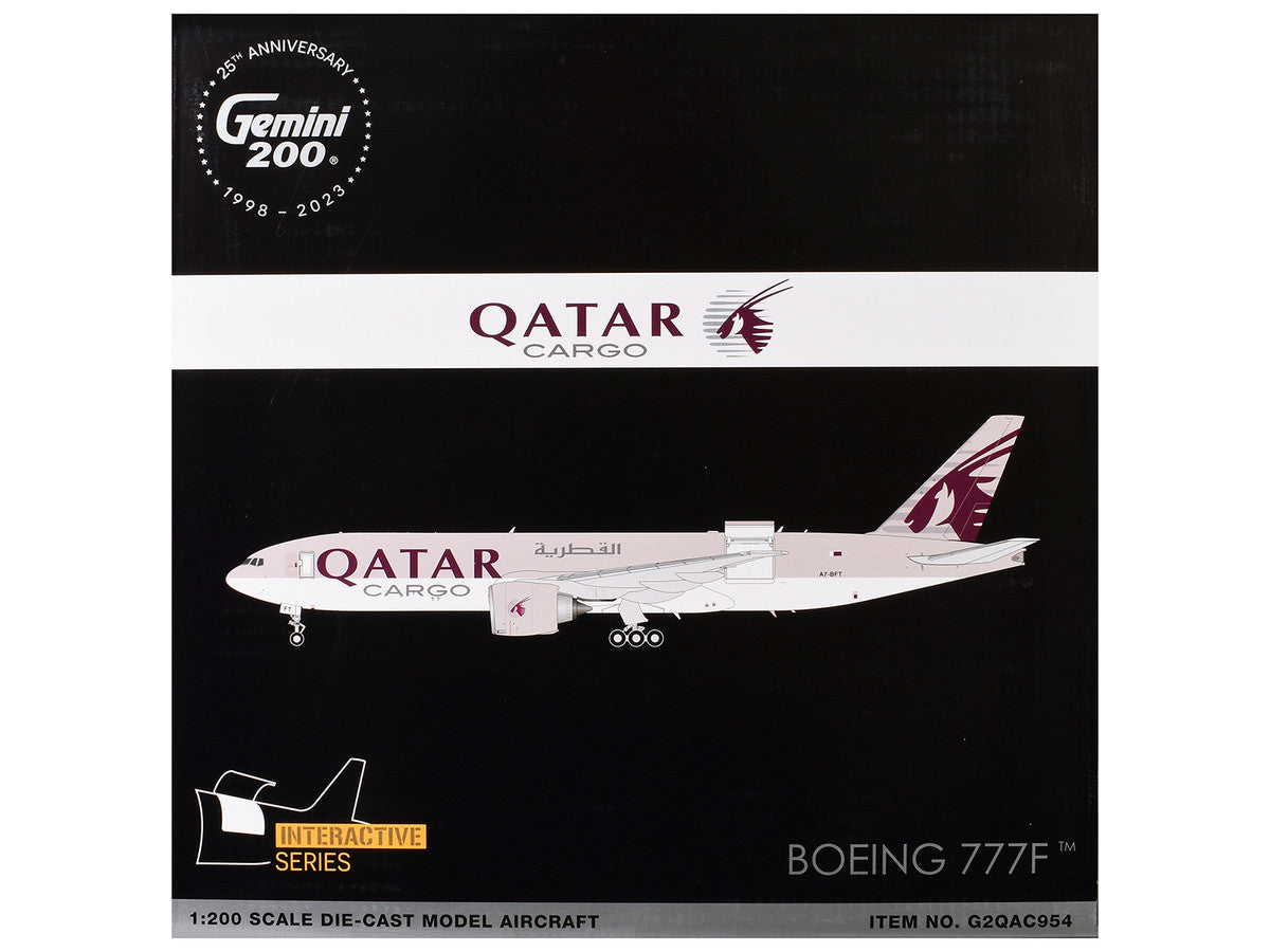 Boeing 777F Commercial Aircraft "Qatar Cargo" (A7-BFT) Gray with Tail Graphics "Gemini 200 - Interactive" Series 1/200 Diecast Model Airplane by GeminiJets LuxuryLifeWay Online Store